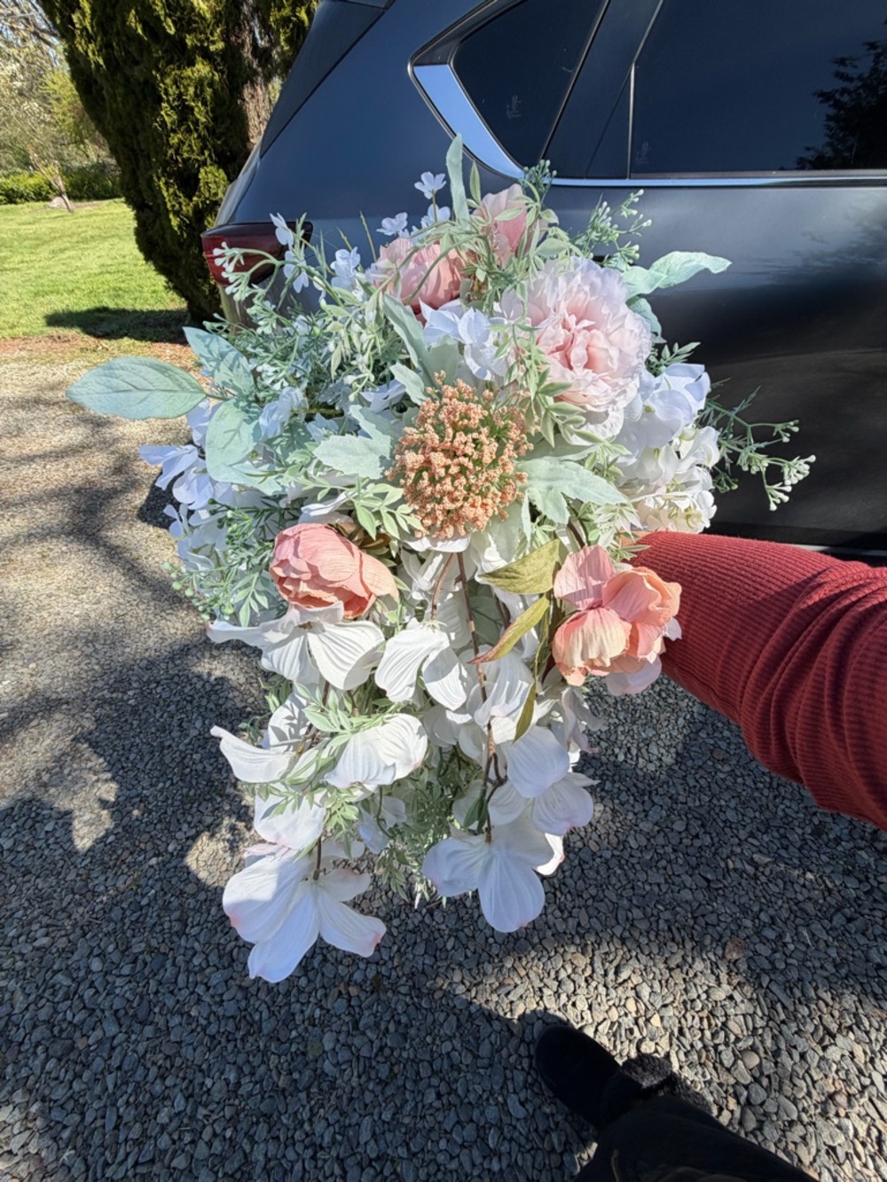 Cascading Bridal Bouquet with Blush Roses and White Hydrangeas - Picture 2 of 3